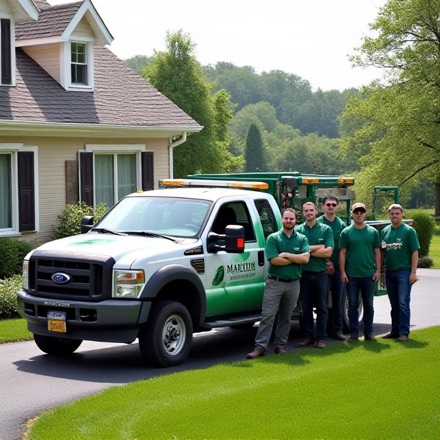 Martin Landscaping truck and crew preparing for lawn service
